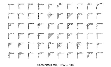 Set Hand Draw Of Corners Different Shapes Flower Decoration Vector Design Doodle Sketch Style For Wedding And Banner
