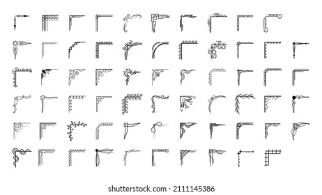 Set Hand Draw Of Corners Different Shapes Flower Decoration Vector Design Doodle Sketch Style For Wedding And Banner