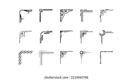 Set Hand Draw Of Corners Different Shapes Flower Decoration Vector Design Doodle Sketch Style For Wedding And Banner