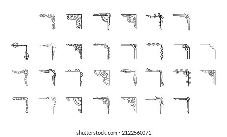 Establecer Dibujo De Mano De Esquinas Diferentes Formas Decoración De Flores Diseño Diseño De Dibujo De Doodle Estilo Para Boda Y Cartel