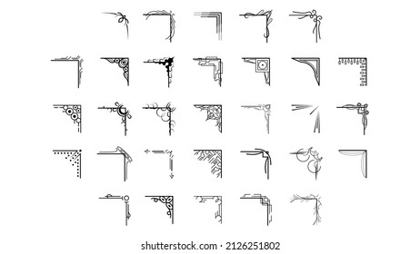 Set Hand Draw Of Corners Different Shapes Flower Decoration Vector Design Doodle Sketch Style For Wedding And Banner