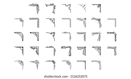 Set Hand Draw Of Corners Different Shapes Flower Decoration Vector Design Doodle Sketch Style For Wedding And Banner