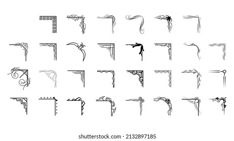 Set Hand Draw Of Corners Different Shapes Flower Decoration Vector Design Doodle Sketch Style For Wedding And Banner