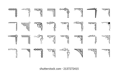 Set Hand Draw Of Corners Different Shapes Flower Decoration Vector Design Doodle Sketch Style For Wedding And Banner
