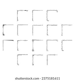Set Hand Draw Of Corners Different Shapes Flower Decoration Vector Design Doodle Sketch Style For Wedding And Banner