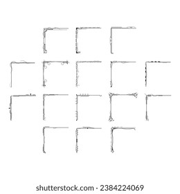 Set Hand Draw Of Corners Different Shapes Flower Decoration Vector Design Doodle Sketch Style For Wedding And Banner