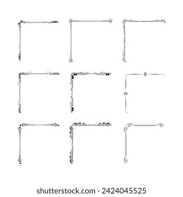 Set Hand Draw Of Corners Different Shapes Flower Decoration Vector Design Doodle Sketch Style For Wedding And Banner