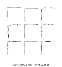 Set Hand Draw Of Corners Different Shapes Flower Decoration Vector Design Doodle Sketch Style For Wedding And Banner