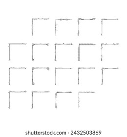 Set Hand Draw Of Corners Different Shapes Flower Decoration Vector Design Doodle Sketch Style For Wedding And Banner