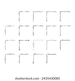 Set Hand Draw Of Corners Different Shapes Flower Decoration Vector Design Doodle Sketch Style For Wedding And Banner