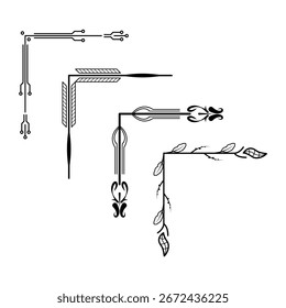 Set Hand Draw Of Corners Different Shapes Flower Decoration Vector Design Doodle Sketch Style For Wedding And Banner
