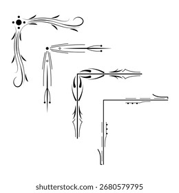 Set Hand Draw Of Corners Different Shapes Flower Decoration Vector Design Doodle Sketch Style For Wedding And Banner
