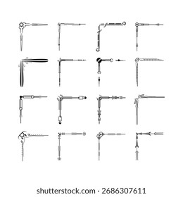 Set Hand Draw Of Corners Different Shapes Flower Decoration Vector Design Doodle Sketch Style For Wedding And Banner