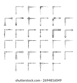 Set Hand Draw Of Corners Different Shapes Flower Decoration Vector Design Doodle Sketch Style For Wedding And Banner