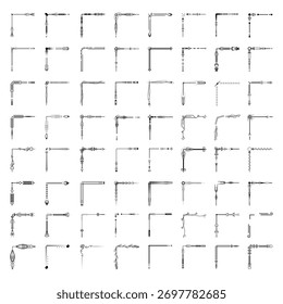 Set Hand Draw Of Corners Different Shapes Flower Decoration Vector Design Doodle Sketch Style For Wedding And Banner