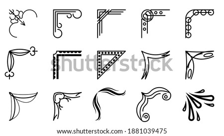 Set Hand Draw Of Corners Different Shapes Decoration Vector Design Doodle Sketch Style For Wedding And Banner