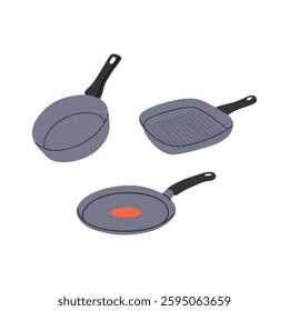 Set of hand draw different pans. 