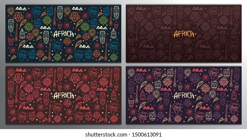 Set of Hand draw doodles banners of Africa word. Colorful illustration. Background with lots of objects