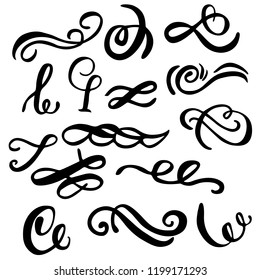 Set of hand draw elements, lines and ornaments of calligraphy brush