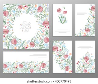 Set of hand draw floral card. Wedding invitation, thank you card, save the date card, buisiness card. Wedding set. Mothers day, womens day, valentine's backgrounds.