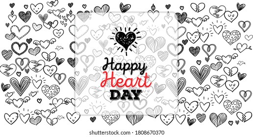 Conjunto de dibujos a mano Heart Day Doodle fondo paisaje cardíaco.