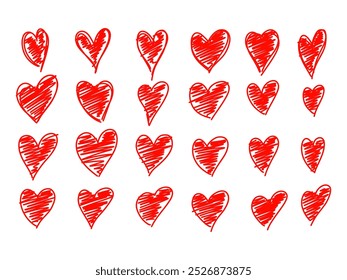 Set of hand draw heart icon. Drawing hearts isolated on white background.