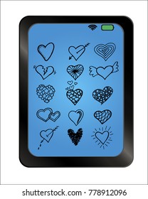 Set of hand draw hearts on background plate. Heart Doodles. vector illustration.