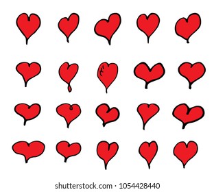 Set of hand draw hearts, vector illustration. Love, romance symbol