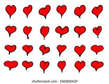 Set of hand draw hearts, vector illustration. Love, romance symbol.
