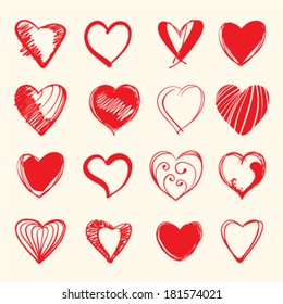 Set of hand draw hearts. vector illustration