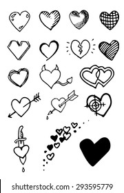 Set of hand draw hearts. Vector. White background.