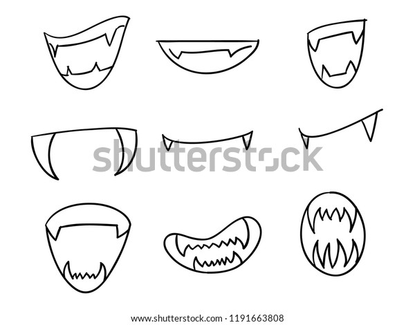 Set Hand Draw Hungry Mouth Teeth Stock Vector (Royalty Free) 1191663808