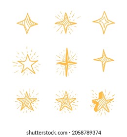 set of hand draw icon illustration shiny stars, sparkle stars, glitter stars