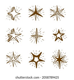 set of hand draw icon illustration shiny stars, sparkle stars, glitter stars