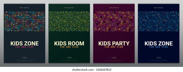Set of Hand draw Kids doodle backgrounds. Objects from a child's life