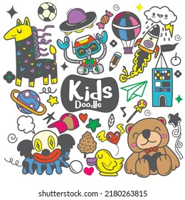 Set of Hand draw Kids doodle backgrounds. Objects from a child's life ,Each on a separate layer.