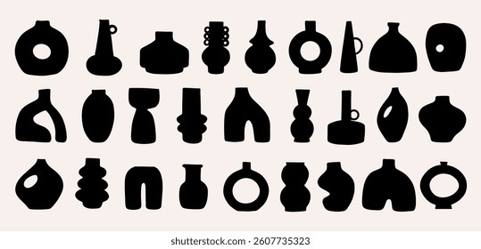 Set of hand draw modern abstract vases set. 