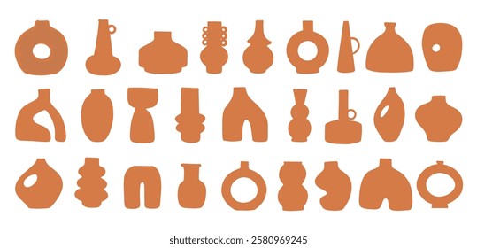 Set of hand draw modern vases set. 