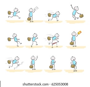 set hand draw people with briefcase and suitcase.Doodle miniature scenes. Hand drawn vector illustration for web design and infographic.