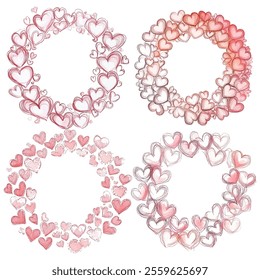 Set hand draw pink heart wreath for Valentine's day element.