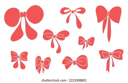 Set of hand draw red bow. Vector illustration.