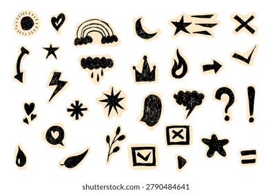 Set of hand draw scrapbook doodle, doodle paper sticker media design vector.