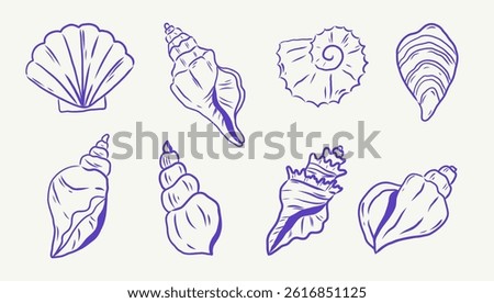 Set of hand draw Sea shells collection.