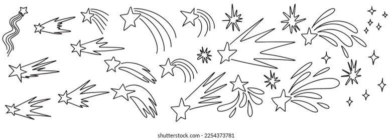 Set of hand draw start in doodle style. Vector illustration.