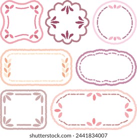 Set of hand draw style cute pink outer line memo blank. Romantic dialog box with petal decorated for text. Retro doodle speech box. Wish label for gift. Lover message. Cartoon chat frame.