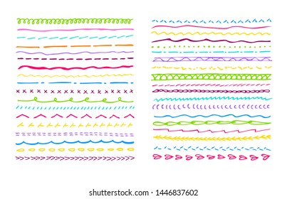 Set of  hand draw underline strokes or  machine stitching in in colorful tone for decoration different things or for creating of handmade effect