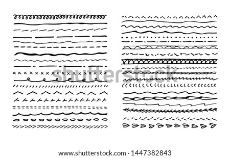 Set of  hand draw underline strokes or  machine stitching in black white  for decoration different things or for creating of handmade effect