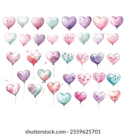 Set hand draw watercolor balloon for Valentine's day element.
