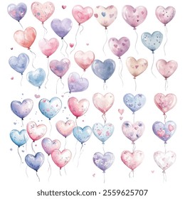 Set hand draw watercolor balloon for Valentine's day element.