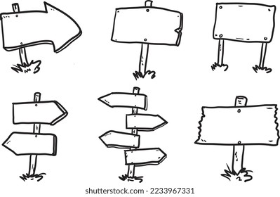 set of hand draw wood arrows cartoon style illustration vector